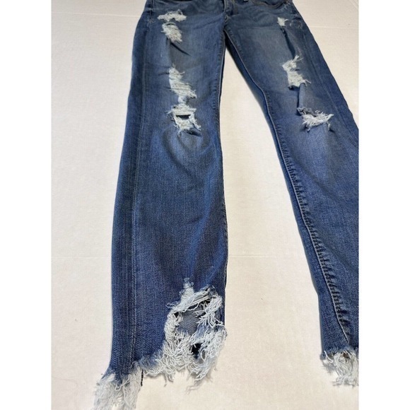 Express Pants Womens 2R Blue Denim Jeans Ankle Mid Rise Distressed Ladies - Picture 6 of 10